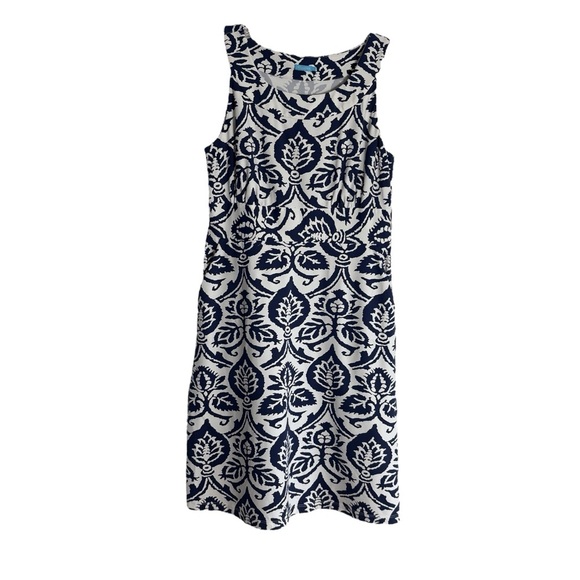 J. McLAUGHLIN Elegant Sleeveless Dress in Navy and White Size M -- QUIET LUXURY! - Picture 1 of 7
